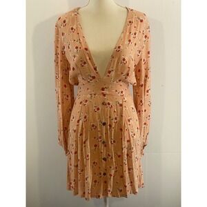 Floral Deep V Long Sleeve Mini Dress | Tie Back Waist | Romantic Cottagecore